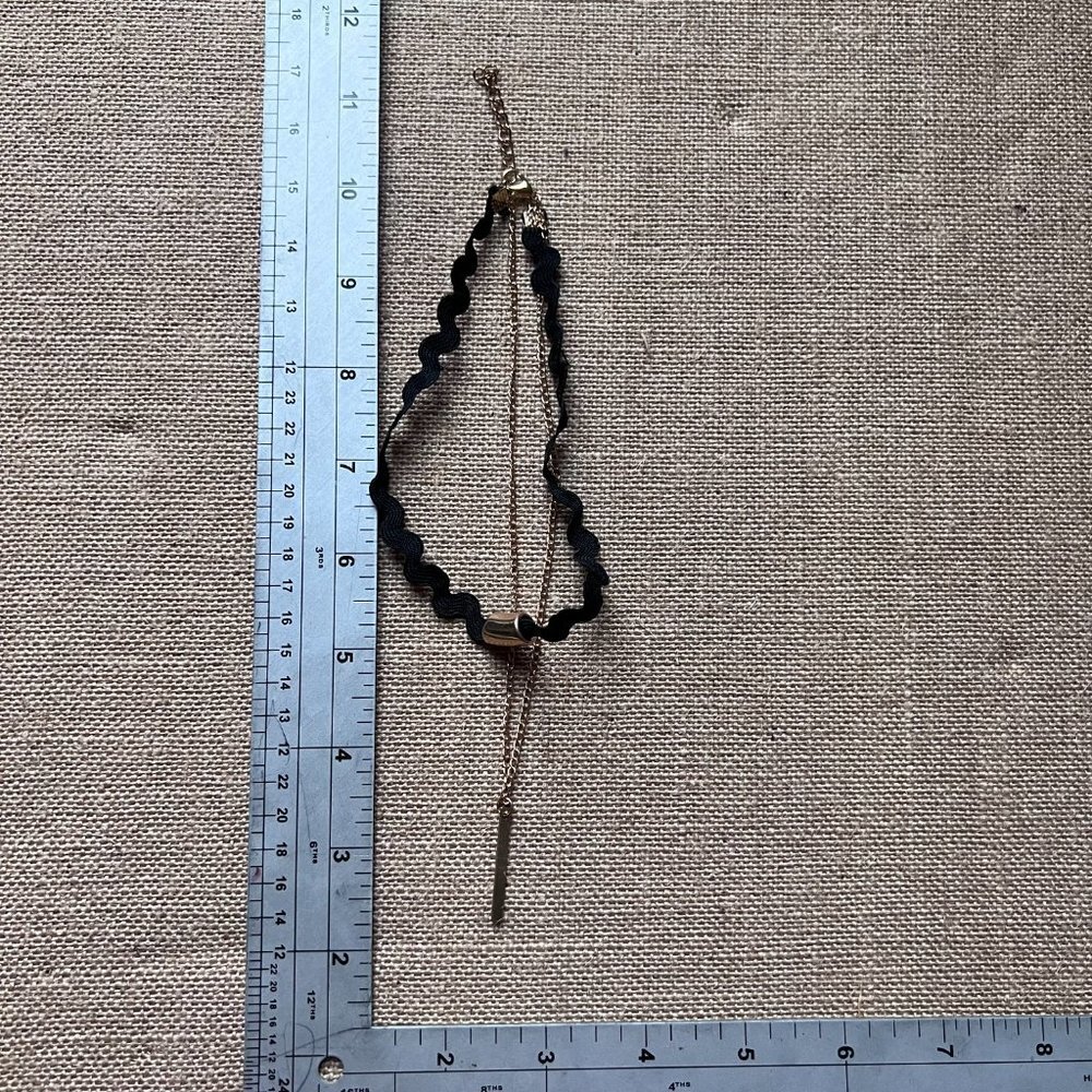 Layered black cord gold tone chain spike dagger choker collar necklace - Picture 4 of 4
